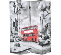 vidaXL Biombo plegable de 160 x 170 cm, diseño "Autobús de Londres", en blanco y . - Biombo - Separador de ambientes - Panel divisor - Paneles divisores