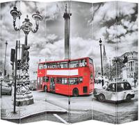vidaXL Biombo plegable de 228 x 170 cm, diseño "Autobús de Londres", en blanco y . - Biombo - Separador de ambientes - Pantalla divisoria