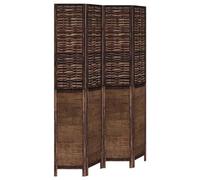 vidaXL Biombo Separador de 4 Paneles, Pantalla de Privacidad, Partición de Habitación, Divisor para Oficina, Madera de Paulownia Marrón Oscuro