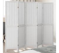vidaXL Biombo separador de 5 paneles madera maciza Paulownia blanco