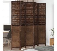 vidaXL Biombo separador de 5 paneles madera paulownia marrón oscuro