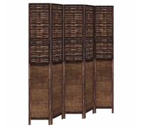 vidaXL Biombo Separador de 5 Paneles, Pantalla de Privacidad, Partición de Habitación, Divisor para Oficina, Madera de Paulownia Marrón Oscuro