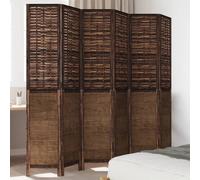 vidaXL Biombo separador de 6 paneles madera paulownia marrón oscuro