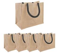 vidaXL Bolsos de mano de yute 5 piezas Natural y Negro 26 x 22 x 14 cm, bolsa de yute rectangular respetuosa con el medio ambiente, compañero de compras duradero, espacioso para todos los días