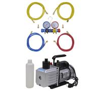 vidaXL Bomba de Vacío Manómetros de 4 Vías Kit Herramientas Garaje Dimensiones 50 l / min, 100 l / min