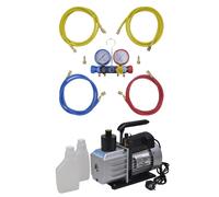 vidaXL Bomba de Vacío Manómetros de 4 Vías Kit Herramientas Garaje Dimensiones 50 l / min, 100 l / min
