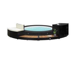 vidaXL Borde bañera hidromasaje ratán sintético y madera maciza acacia