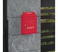 vidaXL Buzón Montado en la Pared Rojo 29 x 13 x 41 cm Aluminio fundido