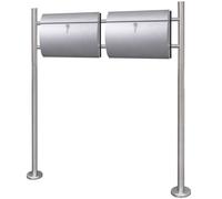 vidaXL Buzones poste doble con soporte 2 llaves acero inox Dimensiones 31 x 10.5 x 33.5 cm, 30 x 12 x 40 cm, 37.5 x 13 x 31 cm