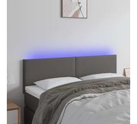 vidaXL Cabecero tapizado con luces LED - Cuero sintético gris 144x5x78/88 cm para cama de matrimonio