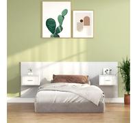 vidaXL Cabecero de cama con mesitas – madera contrachapada, blanco
