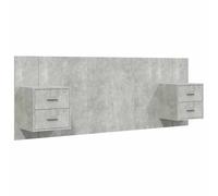 vidaXL Cabecero de cama con mesitas madera contrachapada gris hormigón