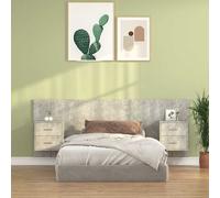 vidaXL Cabecero de cama con mesitas madera contrachapada gris hormigón