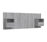 vidaXL Cabecero de cama con mesitas madera contrachapada gris Sonoma