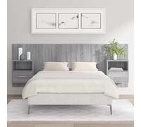vidaXL Cabecero de cama con mesitas madera contrachapada gris Sonoma