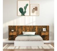 vidaXL Cabecero de cama con mesitas madera contrachapada roble ahumado