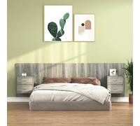 vidaXL Cabecero de cama y mesitas Madera contrachapada Gris Sonoma