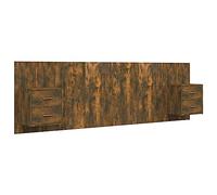 vidaXL Cabecero de cama y mesitas – Madera contrachapada, Roble ahumado