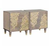 vidaXL Cabinet de noche con puerta 2 pcs Gris 40 x 33 x 46 cm