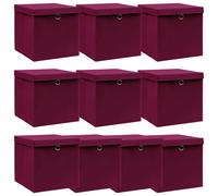 vidaXL Caja de almacenaje con tapa 10 uds tela rojo oscuro 32x32x32 cm