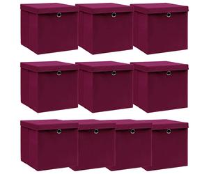vidaXL Caja de almacenaje con tapa 10 uds tela rojo oscuro 32x32x32 cm