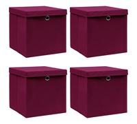 vidaXL Caja de almacenaje con tapas 4 uds tela rojo oscuro 32x32x32 cm