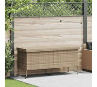 vidaXL Caja de almacenaje jardín Ruedas ratán PE Beige 160x55x75 cm, Caja de Almacenamiento al Aire Libre, Almacenamiento de Cojines de jardín, Caja de Almacenamiento de Cojines