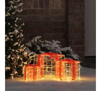 vidaXL Caja de Regalo con 60 LED 3 pcs cálido 20 x 20 x 20 cm Acrílico, Adorno Navideño Moderno, Tetraedro para Sala, Elegante Luz LED, Decoración de Temporada, Toque Minimalista