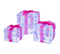 vidaXL Caja de Regalo con 60 LED 3 pcs Azul 20 x 20 x 20 cm Acrílico, Adorno Navideño Moderno, Tetraedro para Sala, Elegante Luz LED, Decoración de Temporada, Toque Minimalista