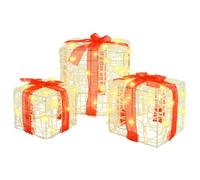 vidaXL Caja de Regalo con 60 LED 3 pcs cálido 20 x 20 x 20 cm Acrílico, Adorno Navideño Moderno, Tetraedro para Sala, Elegante Luz LED, Decoración de Temporada, Toque Minimalista