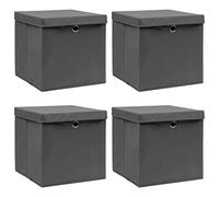 vidaXL Cajas de almacenaje – Plegables con tapas, 4 uds, organizadores ropa, tela gris