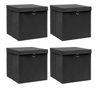 vidaXL Cajas de Almacenaje 4 uds, Cajas Plegables con Tapas, Cofres Organizadores de Ropa, Contenedores para Armario Estantería, Tela Negro
