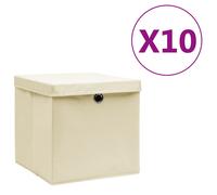 vidaXL Cajas de almacenaje con tapas 10 uds crema 28x28x28 cm