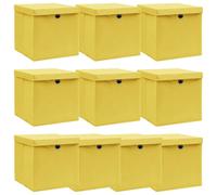 vidaXL Cajas de almacenaje con tapas 10 uds tela amarillo 32x32x32 cm