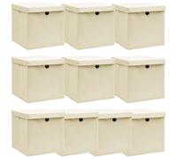 vidaXL Cajas de almacenaje con tapas 10 uds tela crema 32x32x32 cm