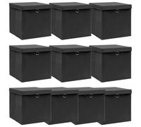 vidaXL Cajas de almacenaje con tapas 10 uds tela negro 32x32x32 cm