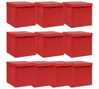 vidaXL Cajas de almacenaje con tapas 10 uds tela rojo 32x32x32 cm