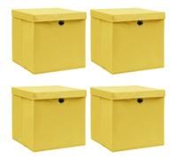 vidaXL Cajas de almacenaje con tapas 4 uds tela amarillo 32x32x32 cm