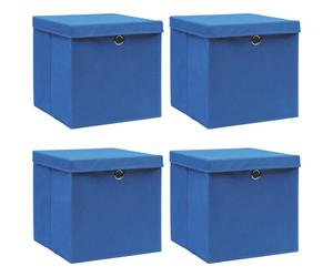 vidaXL Cajas de almacenaje con tapas 4 uds tela azul 32x32x32 cm