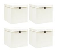 vidaXL Cajas de almacenaje con tapas 4 uds tela blanco 32x32x32 cm