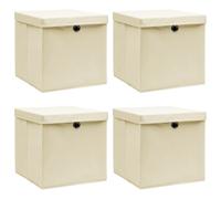 vidaXL Cajas de almacenaje con tapas 4 uds tela crema 32x32x32 cm