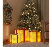 vidaXL Cajas de regalo navideñas iluminadas 3 uds, 64 LEDs, blanco cálido