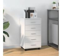 vidaXL Cajonera con ruedas madera contrachapada blanco brillante