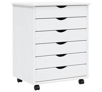 vidaXL Armario rodante con 6 cajones, madera de pino maciza, blanco