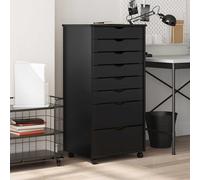 vidaXL Cajonera con Ruedas Moss Madera Maciza de Pino Negro, Armario con Ruedas, cajonera, Mueble con cajones, cajonera con Ruedas, Armario archivador