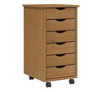 vidaXL Cajonera con ruedas MOSS – madera maciza de pino, 6 cajones, marrón miel