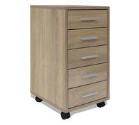 vidaXL Cajonera de oficina con ruedas 5 cajones color roble