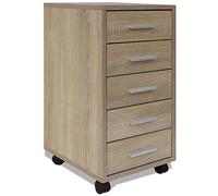 vidaXL Cajonera de oficina Mueble carrito organizador Roble 5 cajones con ruedas