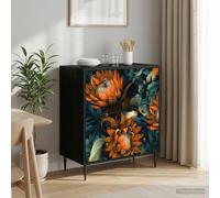 vidaXL Cajonera LOCHEM Impresión Naranja 66 x 36,5 x 76 cm Roble Negro