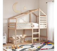 vidaXL Cama alta con escalera y techo madera maciza de pino 90x190 cm